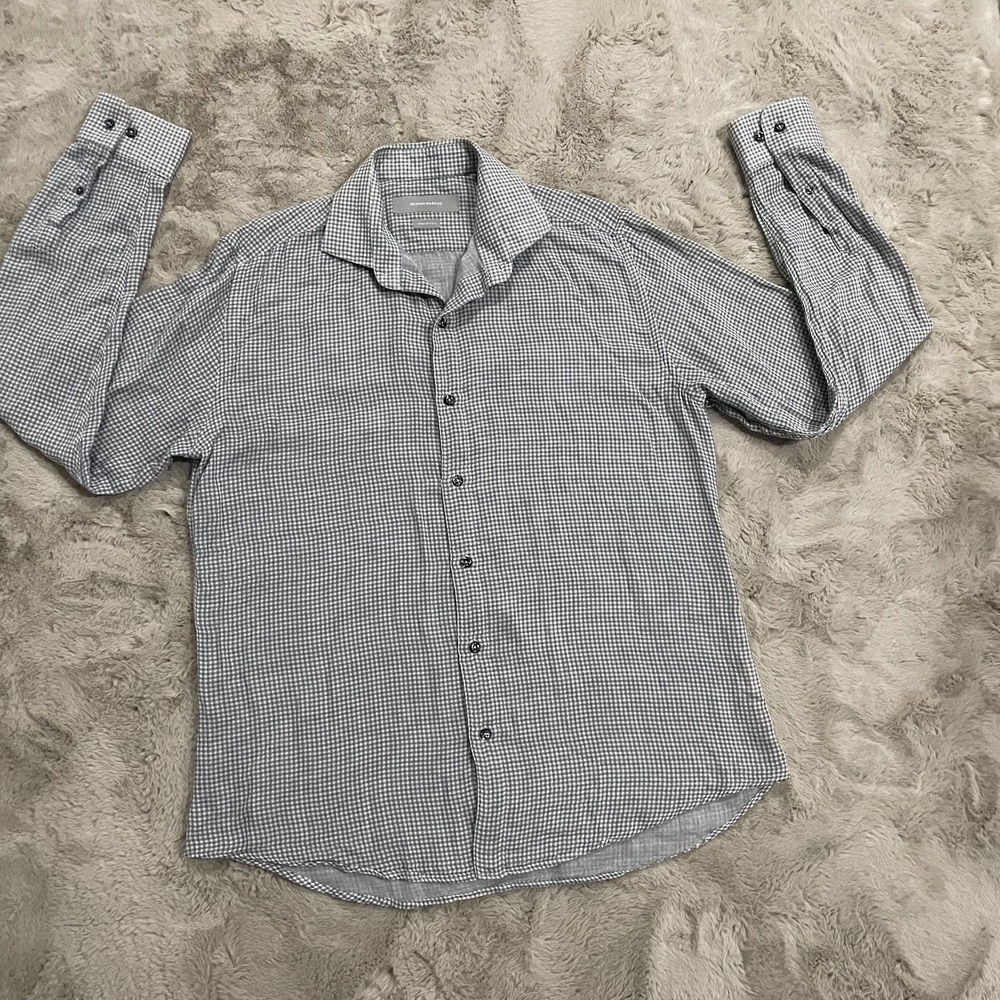 Neiman‎ Marcus Men's Gingham Check Button-Down Shirt Made in Italy Size M Career